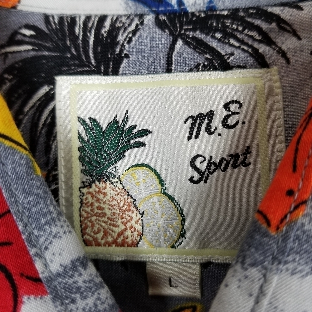 M E Sport Mens Hawaiian Button Up Shirt Palm Trees Flowers Multi Size Large - Picture 6 of 8